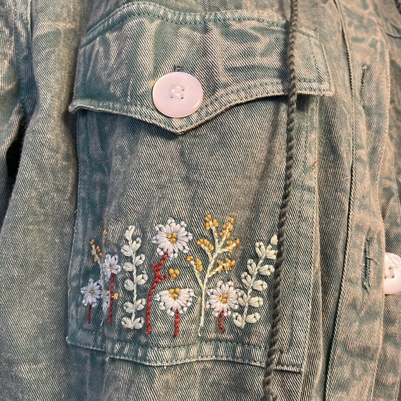 Earthbound large 2 piece 100 cotton green hoodie skirt w/ embroidered flowers - Picture 2 of 10